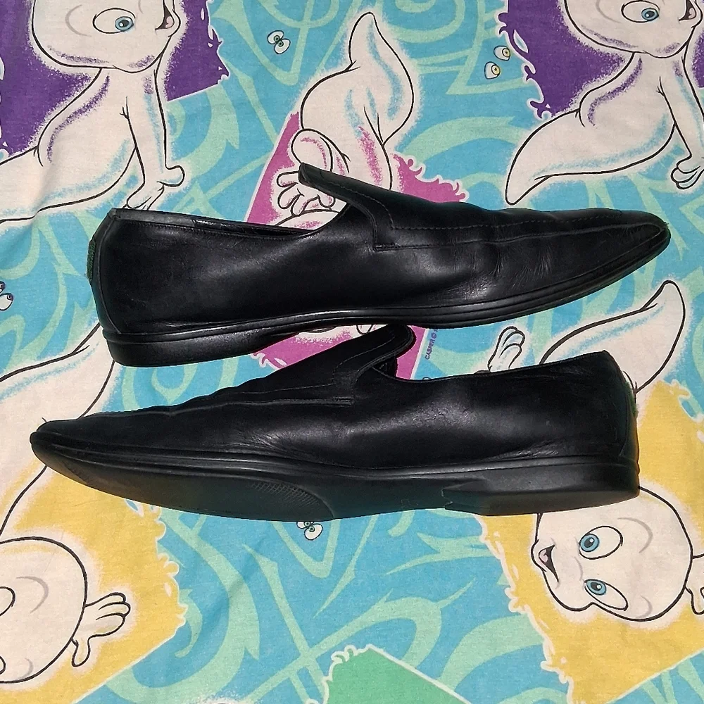 90s Gucci Vintage Black Leather Pointed Toe Loafers Dress Shoes